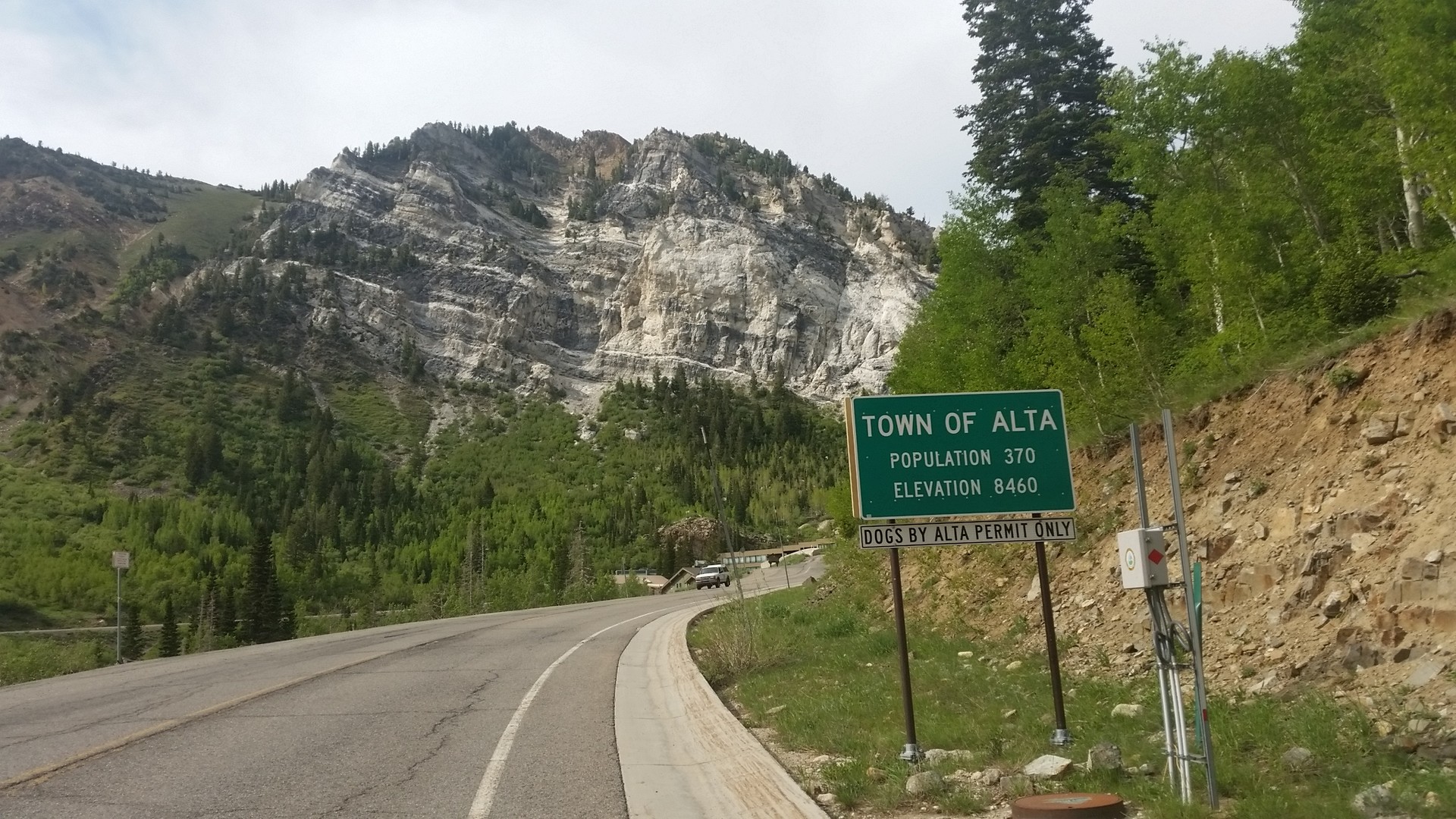 Town of Alta, Population 370, Elevation 8460 ft (= 2579 m).