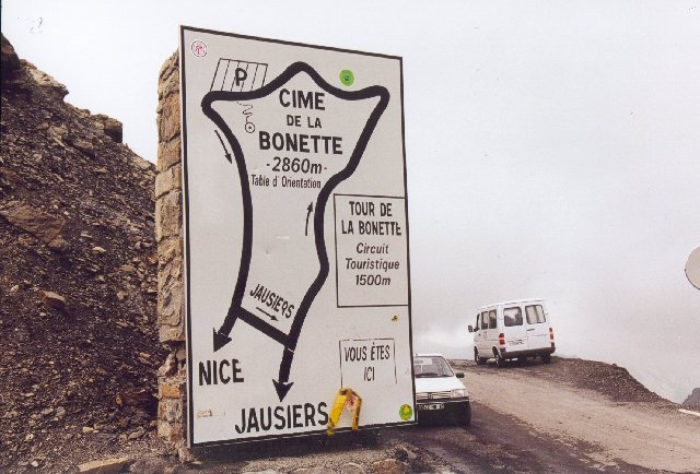 Übersichtsschild am Col de la BonetteSommertour 2000
