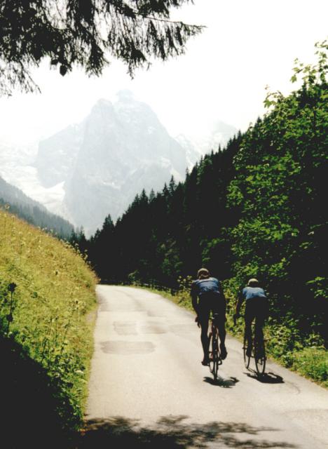 Zur Grossen Scheidegg geht es durch schwarzw&auml;ldische Matten mit stetem Blick aufs Wetterhorn.Tag 7 Sommertour 2001