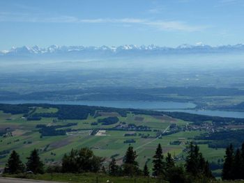 Blick auf Alpen und Bielersee.