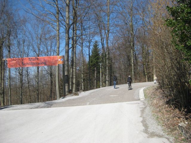 Links die Schlittelbahn, rechts zum Gipfel