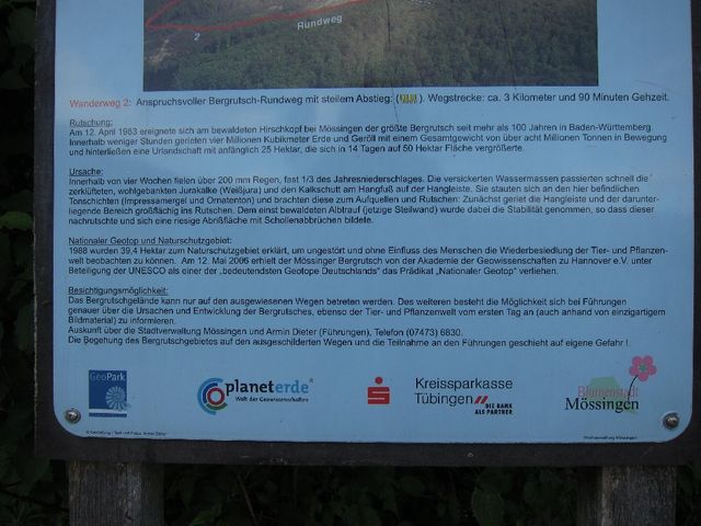 Informationstafel zum Mössinger Bergrutsch.