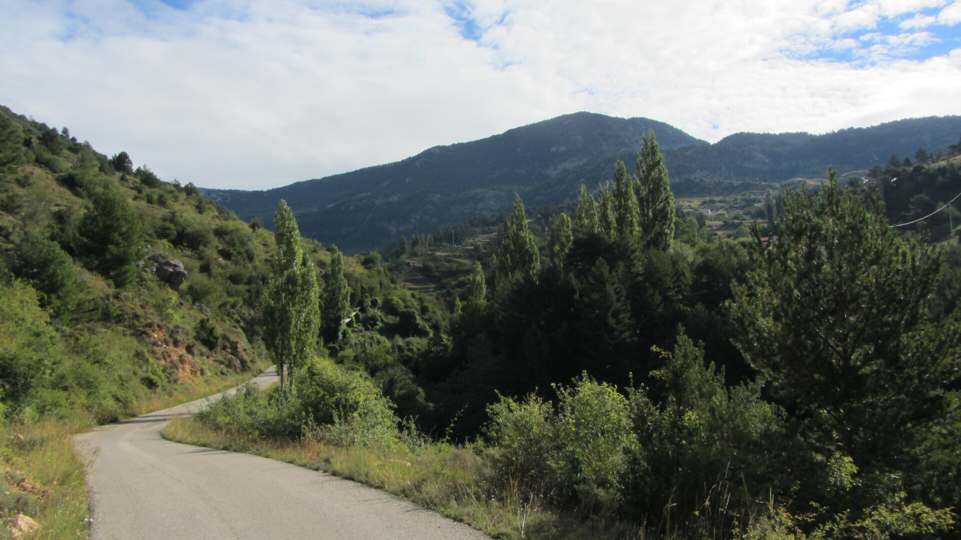 Südanfahrt: Die Streusiedlung Montnou liegt an einem teils landwirtschaftlich genutzten Berghang.