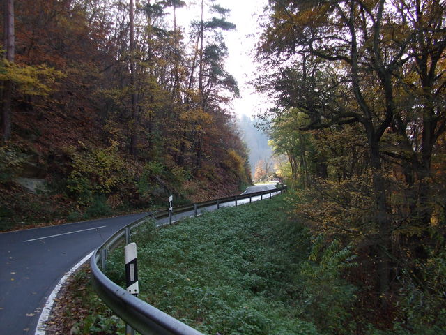 Nordwestanfahrt: Kurvig im Wald.