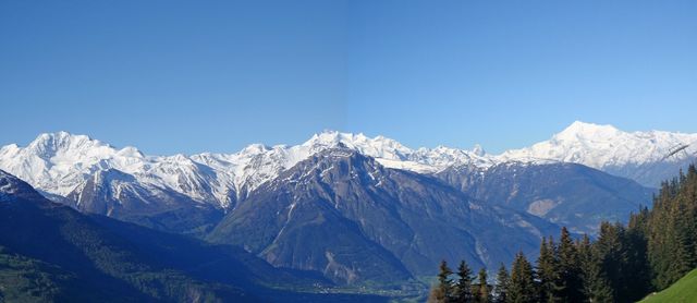 11 umwerfendes Panorama von li Fletschhorn(3993m), Dom(4545m), Matterhorn(4478m),  Weisshorn(4506m).