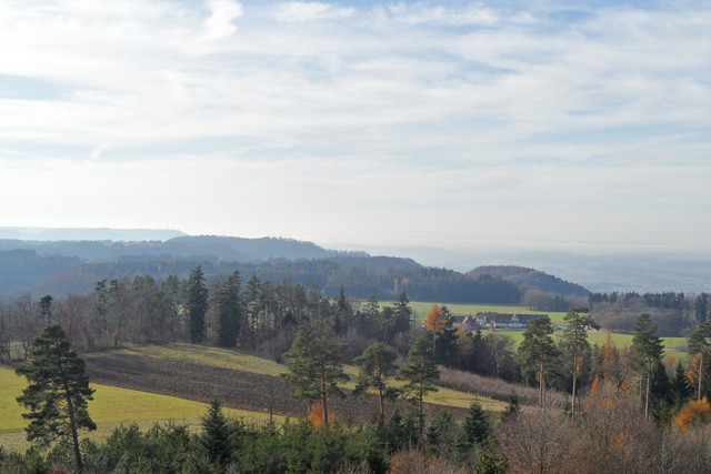 Aussicht vom Raichbergturm über den südwestlichen Albtrauf und den [[Kleinen Heuberg|regionen|kleiner-heuberg]]