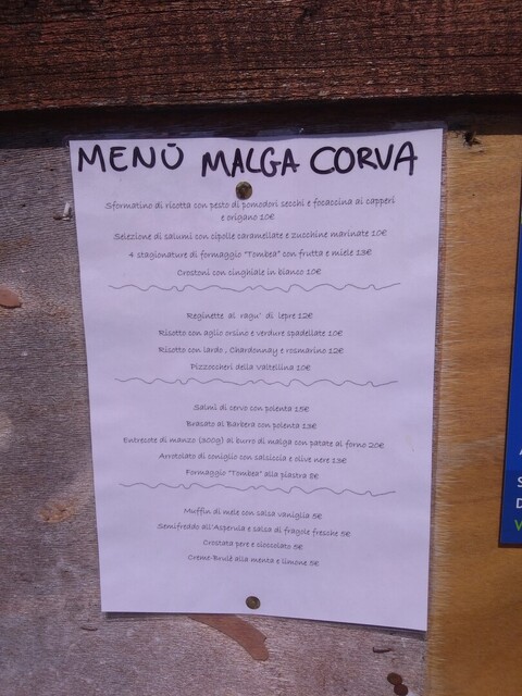 Das Menü der Malga Corva lockt