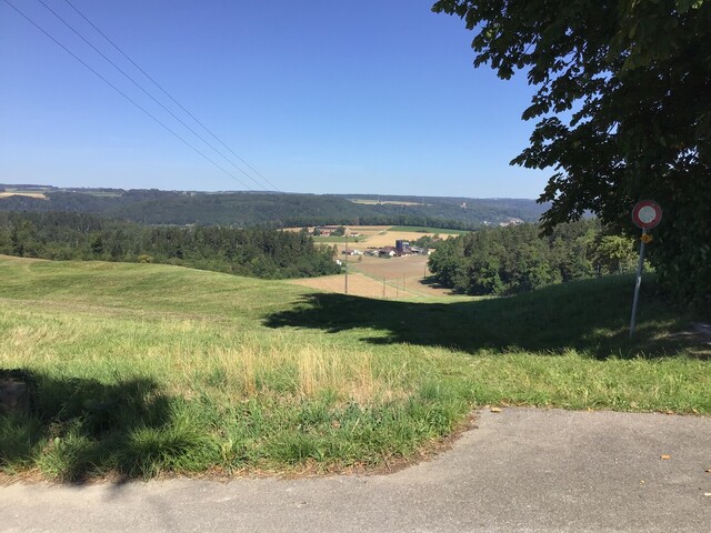Hallauer Berghöfe: Blick ins Wutachtal, rechts am Horizont SChloss Hohenlupfen